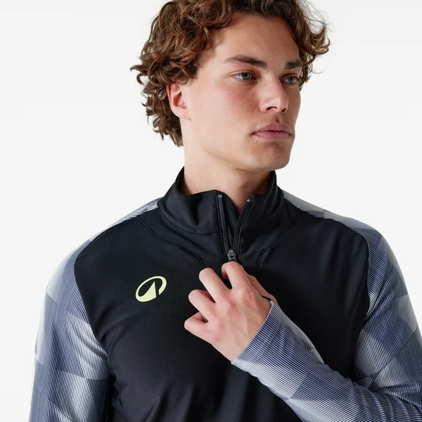 Sweat 1/2 zip de football adulte Viralto Dop noir et gris