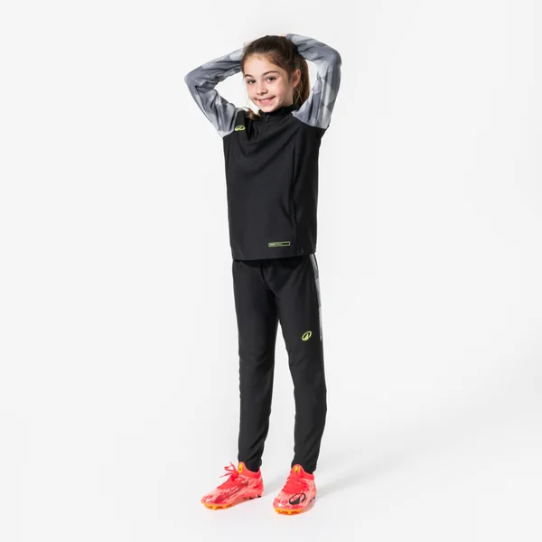 Sweat de football 1/2 zip enfant VIRALTO Dop Noir et manche grise