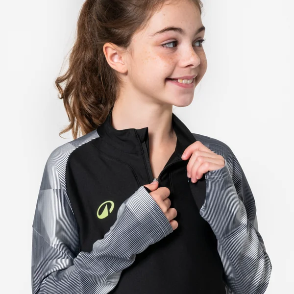 Sweat de football 1/2 zip enfant VIRALTO Dop Noir et manche grise