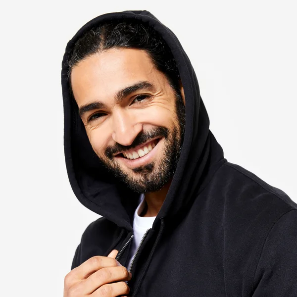 Sweat zippé à capuche de fitness en molleton homme, noir