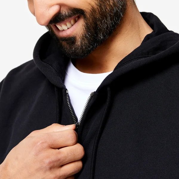 Sweat zippé à capuche de fitness en molleton homme, noir
