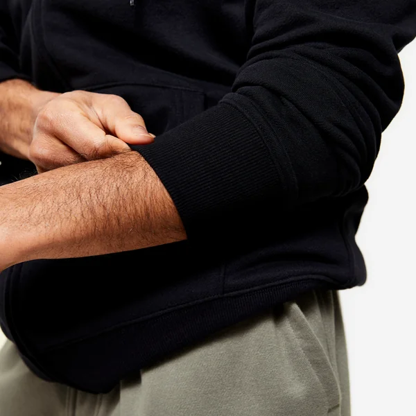Sweat zippé à capuche de fitness en molleton homme, noir