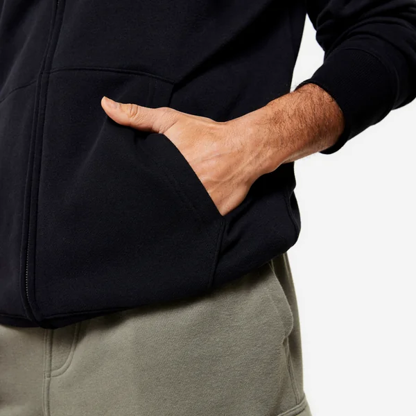 Sweat zippé à capuche de fitness en molleton homme, noir
