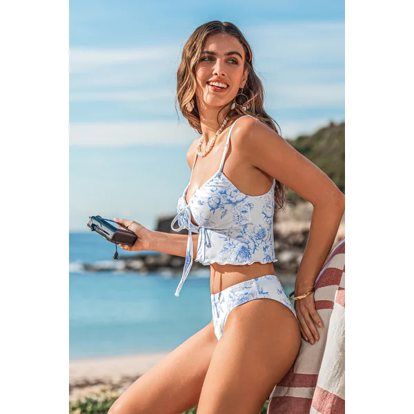 Tankini floral col scoop et bas échancré