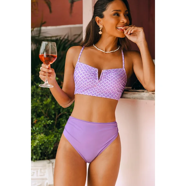 Tankini géométrique fil en V col diamant