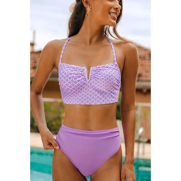 Tankini géométrique fil en V col diamant