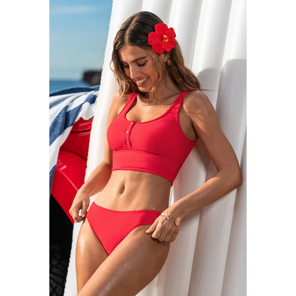 Tankini rouge larges bretelles et bas échancré