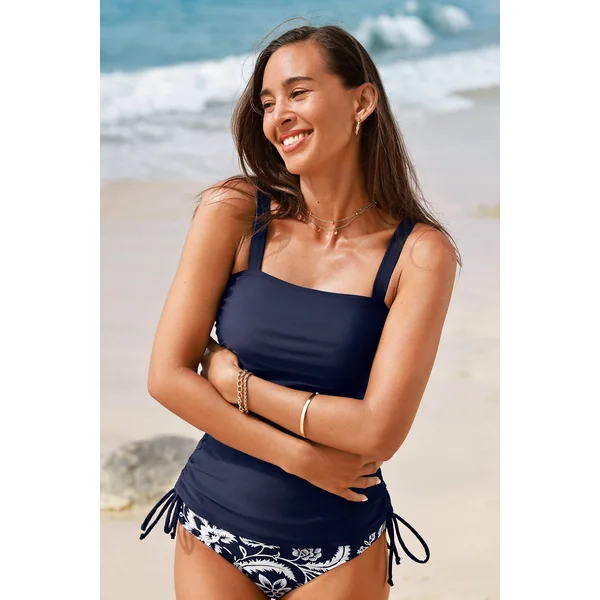 Tankini ruché bleu et bas