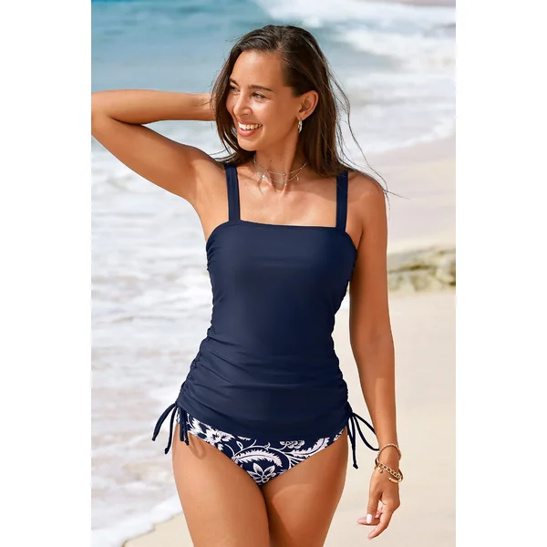 Tankini ruché bleu et bas