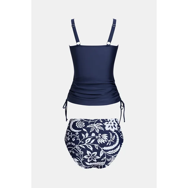 Tankini ruché bleu et bas