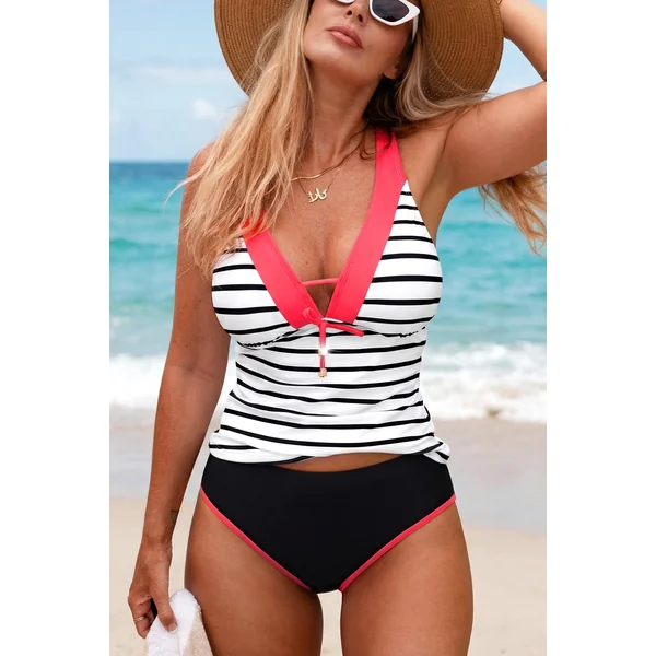 Tankini à rayures bas taille haute