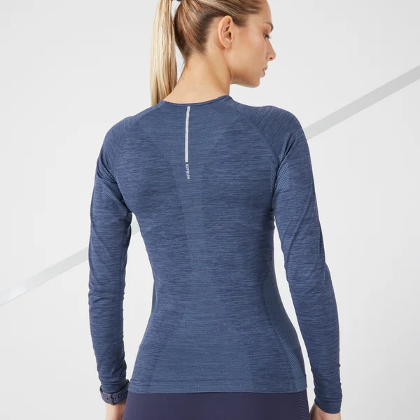 TEE SHIRT RUNNING MANCHES LONGUES FEMME RESPIRANT KIPRUN SKINCARE LIGHT BLEU