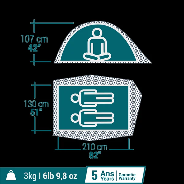 Tente de camping 2 places, MH100 Fresh & Black