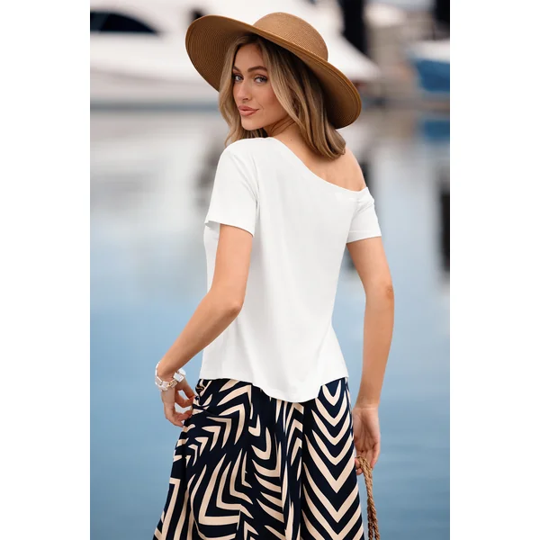 Top blanc col asymétrique à découpe