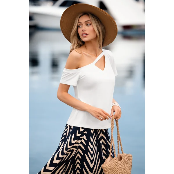 Top blanc col asymétrique à découpe