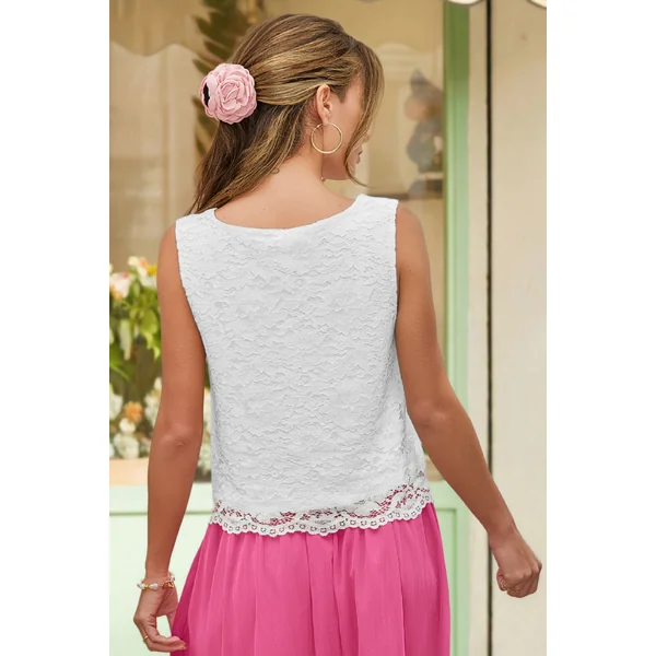 Top blanc col rond sans manches