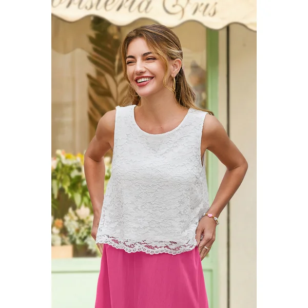 Top blanc col rond sans manches