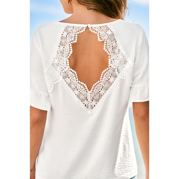 Top blanc tissé garniture à volants