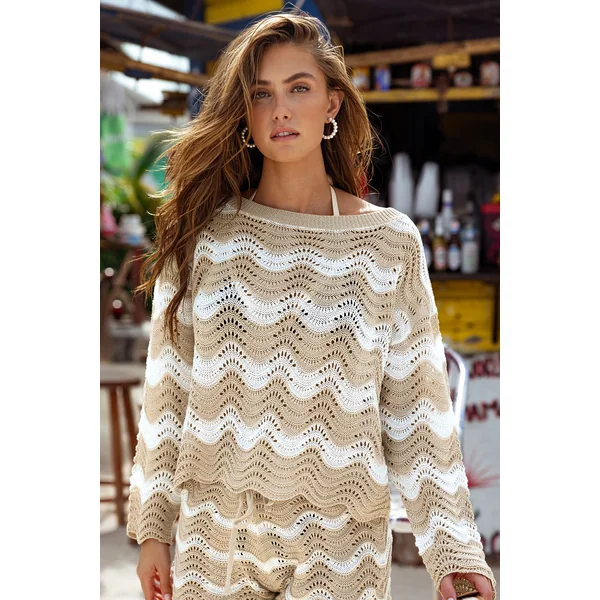 Top cover up col rond manches longues