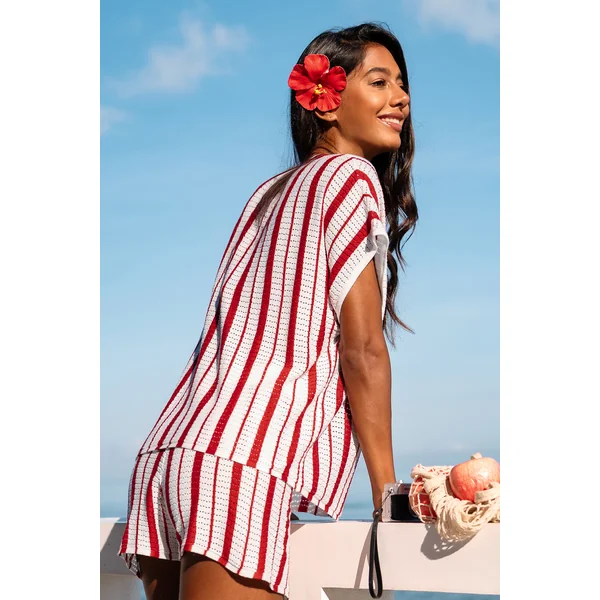 Top cover up de plage rayé au style frais