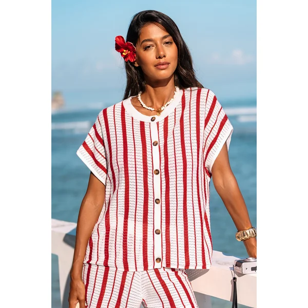 Top cover up de plage rayé au style frais