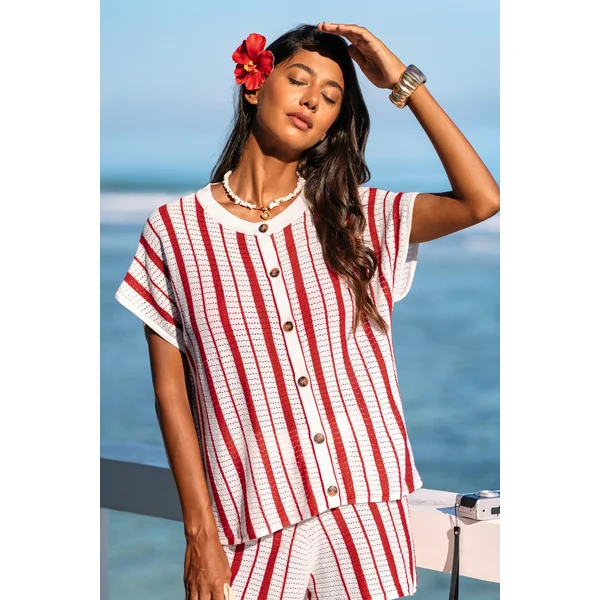 Top cover up de plage rayé au style frais