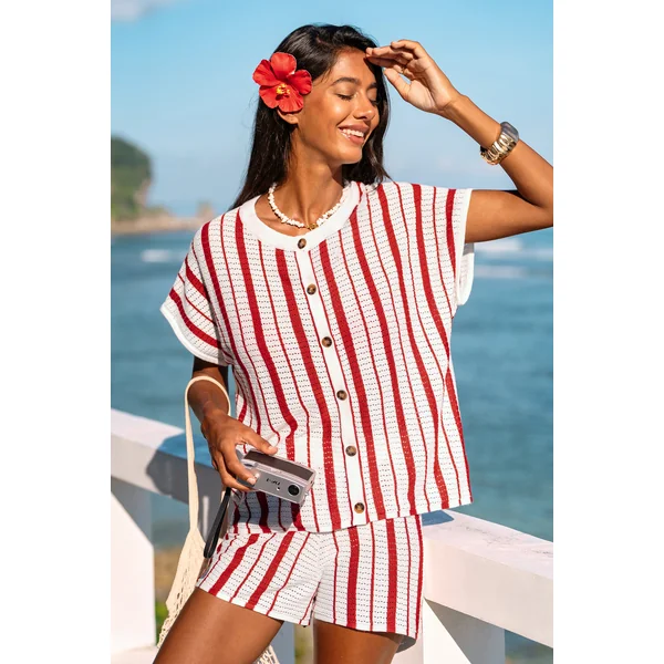 Top cover up de plage rayé au style frais