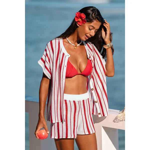 Top cover up de plage rayé au style frais