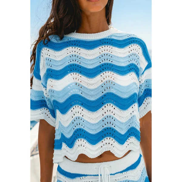 Top cover up en tricot à rayures col rond
