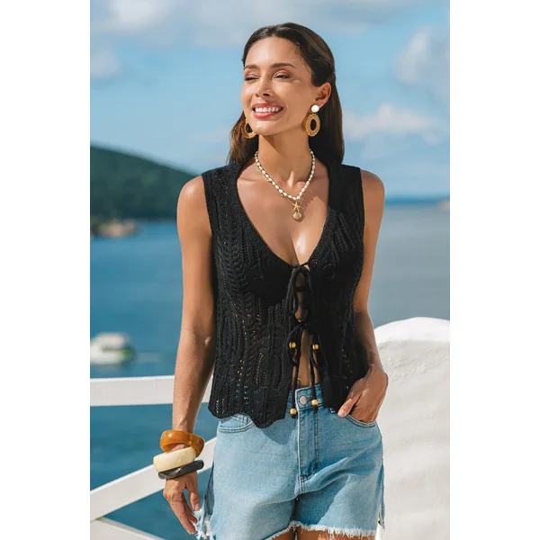 Top cover up noir sana manches