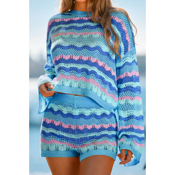 Top cover up rayé cropped