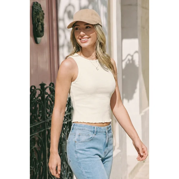 Top débardeur beige ourlet ondulé