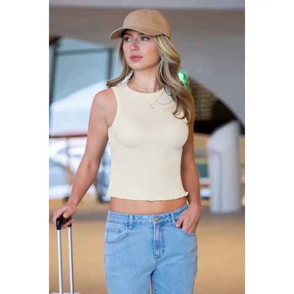 Top débardeur beige ourlet ondulé
