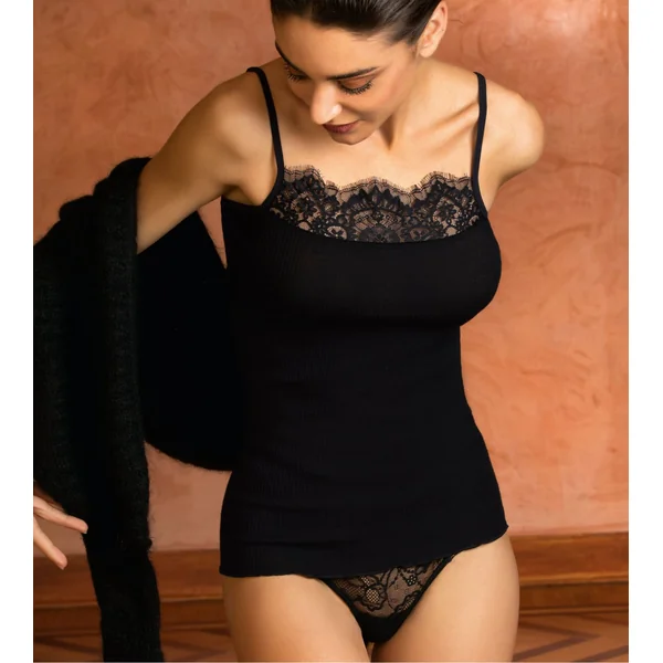 Top en laine et soie PLAISIR CARESSE noir
