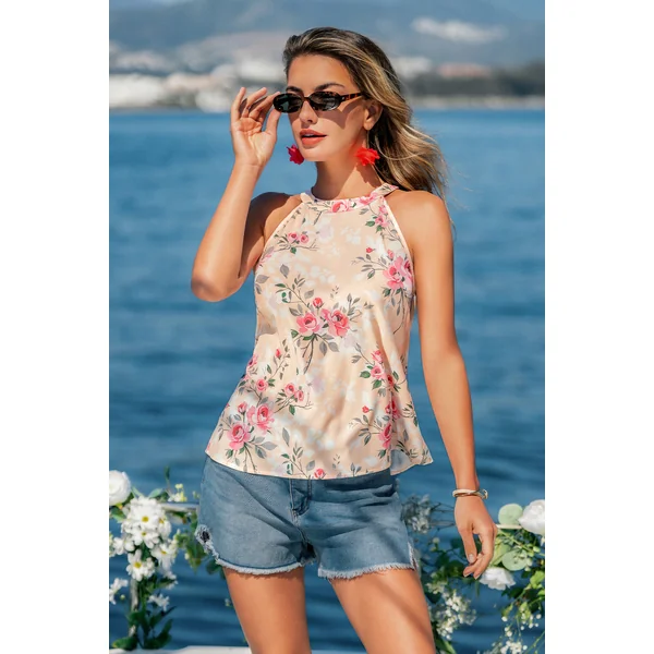 Top fleuri col rond