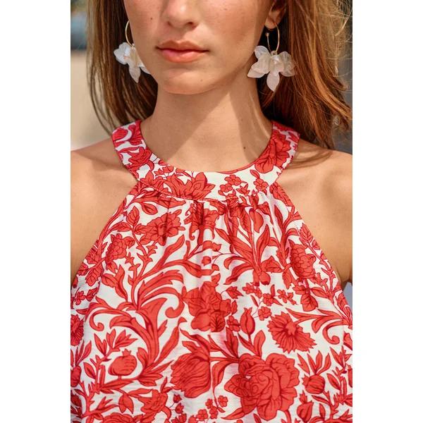 Top floral col rond
