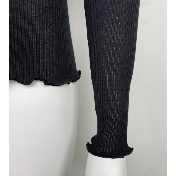 Top manches longues Laine & Soie décolleté macramé Noir