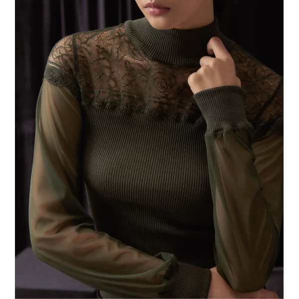 Top manches longues Laine & Soie manches tulle Bosco