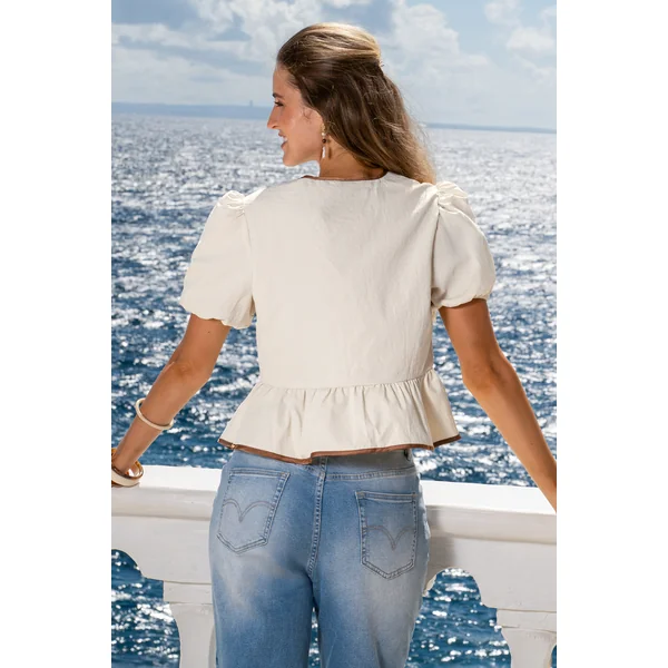 Top neutre peplum noué