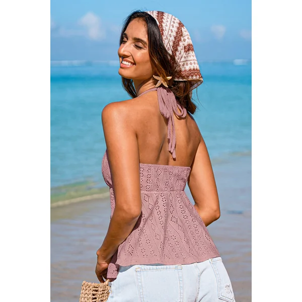 Top rose en tricot sans manches