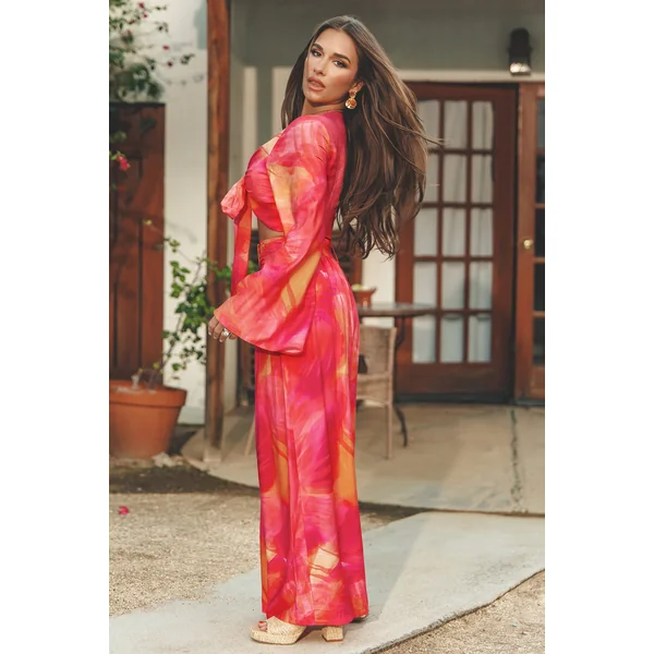 Top rouge col V