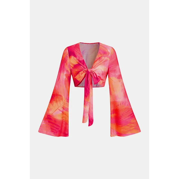 Top rouge col V