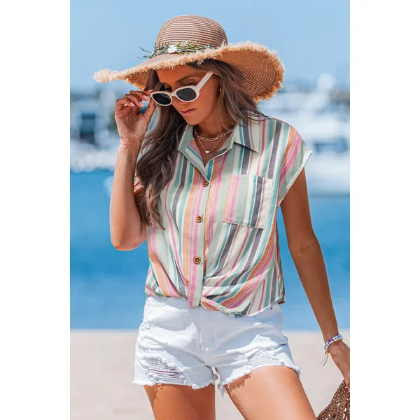 Top à rayures col chemise