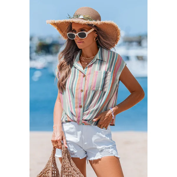 Top à rayures col chemise