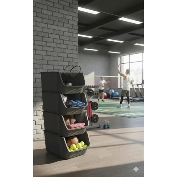 Tour de rangement 4 bacs empilables - FLY TOWER gris