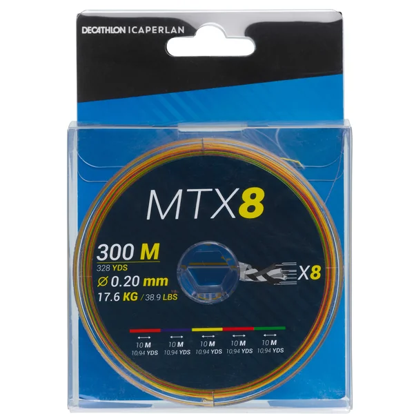 Tresse 8 brins MTX8 MULTICOLORE 300M 20/100 pêche en mer