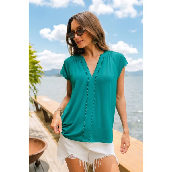 T-shirt aqua avec col cranté