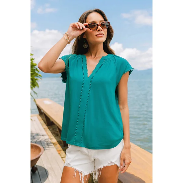 T-shirt aqua avec col cranté
