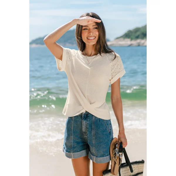 T-shirt beige noué