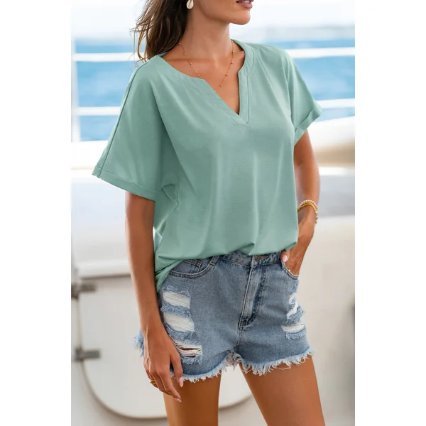 T-shirt bleu avec col cranté